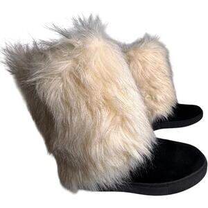 Penny Loves Kenny Women’s Boots Airbrush Black Tan Microsuede Sz 8 Costume Furry